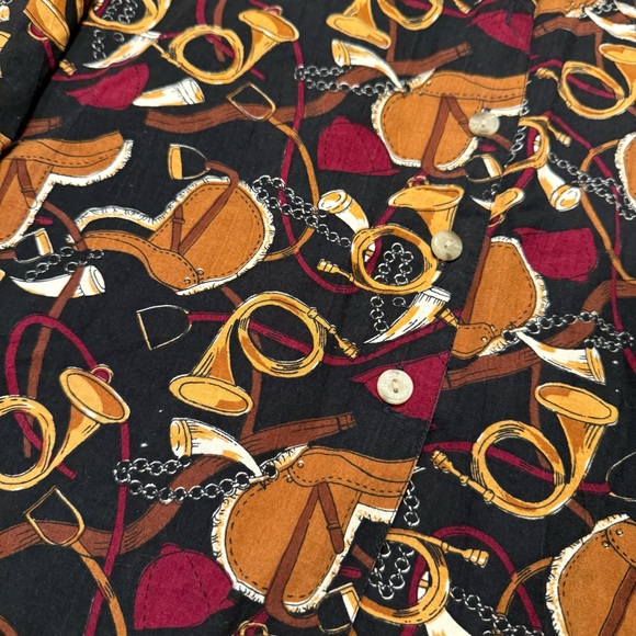 Vtg 90s Rhythm Blue Equestrian Shirt Fx Velvet Collar Horse Saddle Horn Print XL - Picture 3 of 15